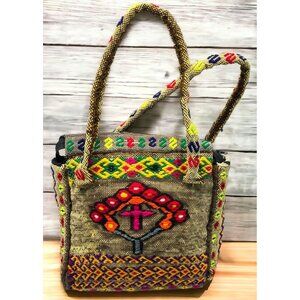 Handwoven Boho Bag Vintage Colorful Tote Purse Spring Summer Cross Zip Close